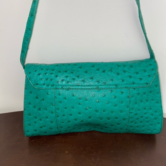 Teal / Green Purse or Clutch Faux Ostrich Print - Picture 2 of 3